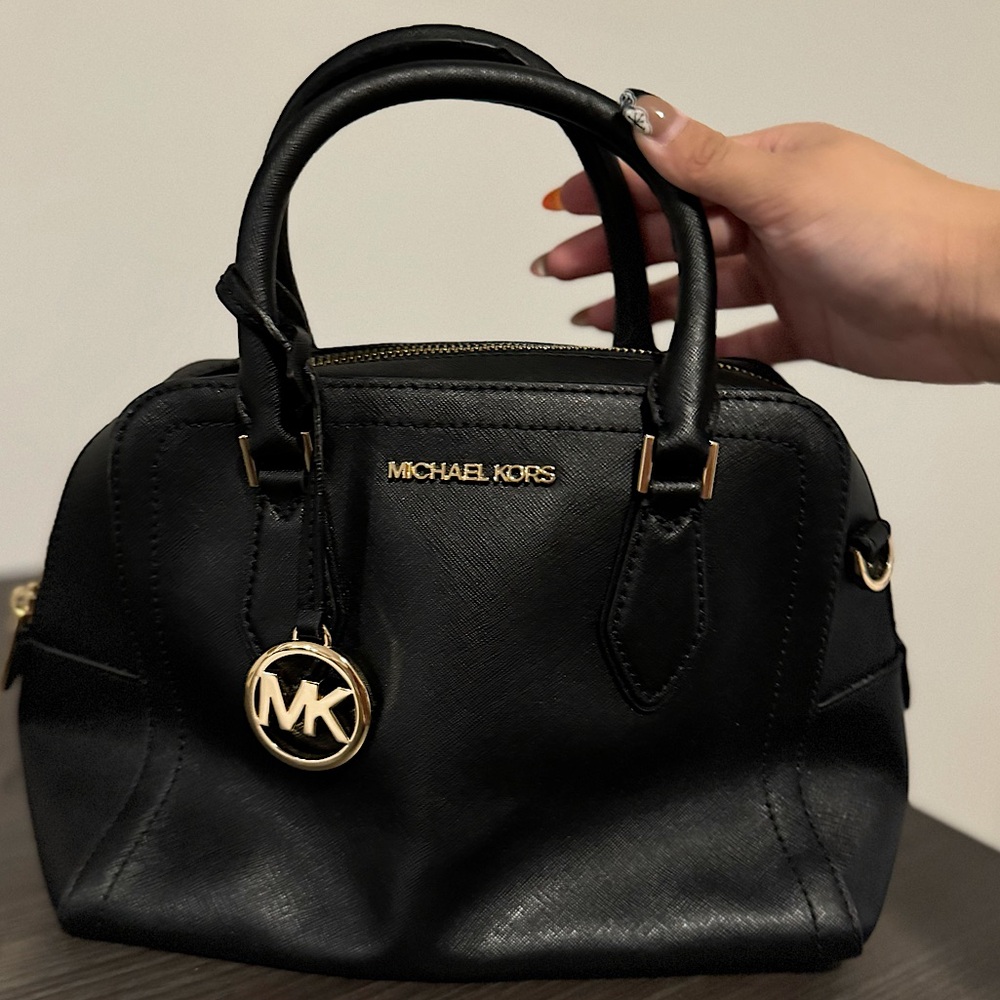 Michael Kors Black Saffiano Leather Ayden Medium Satchel Bag